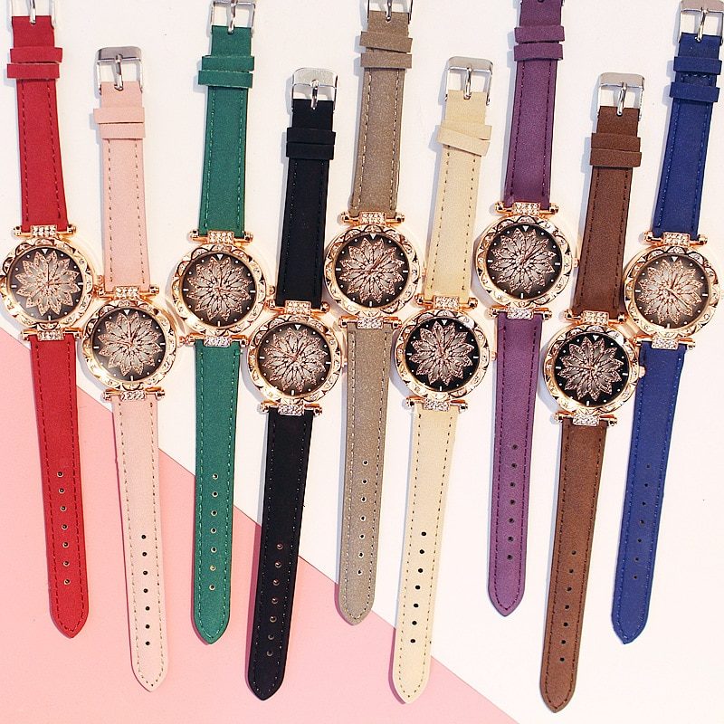 2pcs Women Watches Set Starry Sky Ladies Bracelet Watch Casual Leather - Mountain Lakes Mall