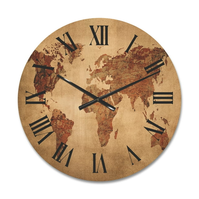 Designart 'Ancient World Map VII' Vintage Wood Wall Clock(Size 23" x 23") - Mountain Lakes Mall