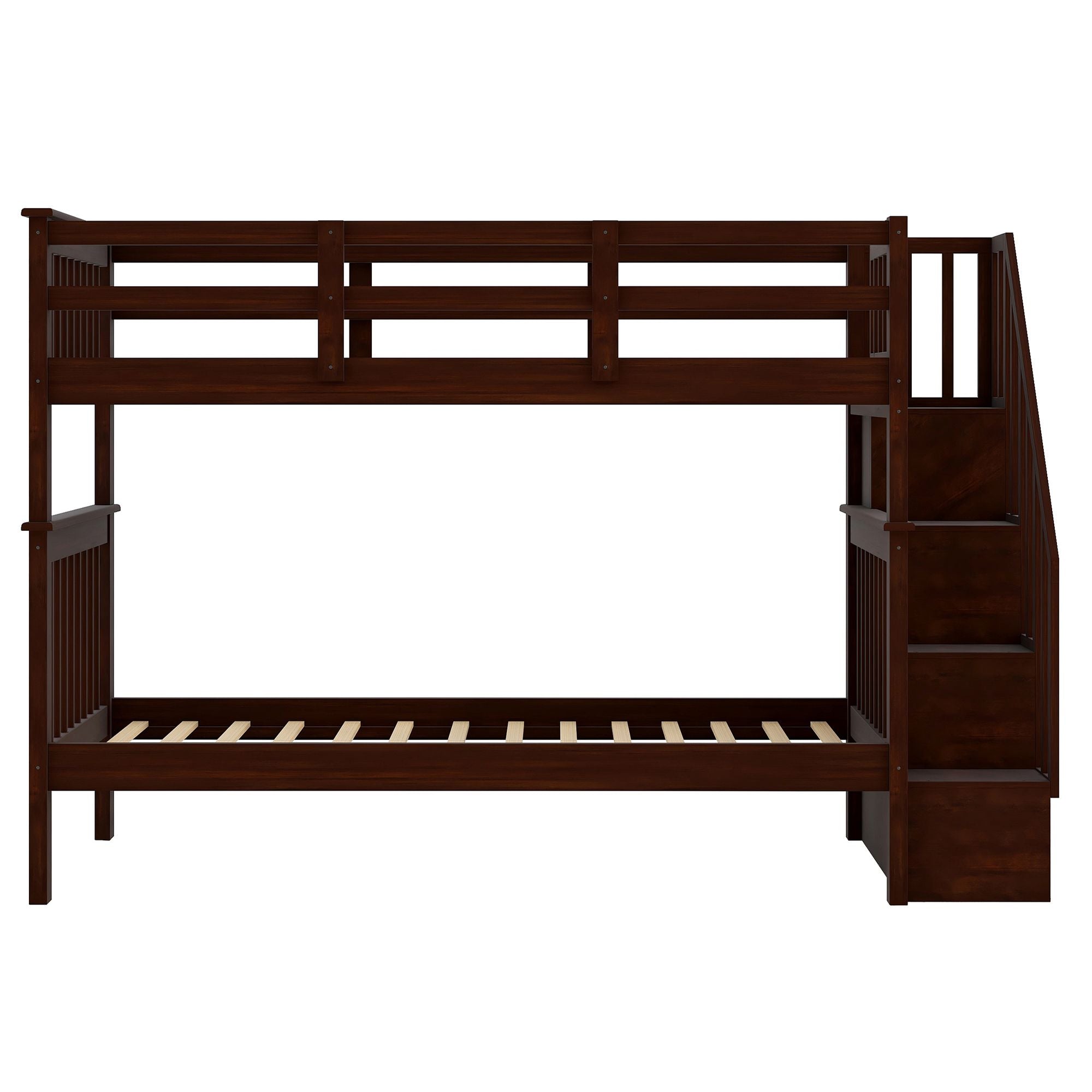 Stairway Twin-Over-Twin Bunk Bed with Storage and Guard Rail for Bedroom, Dorm