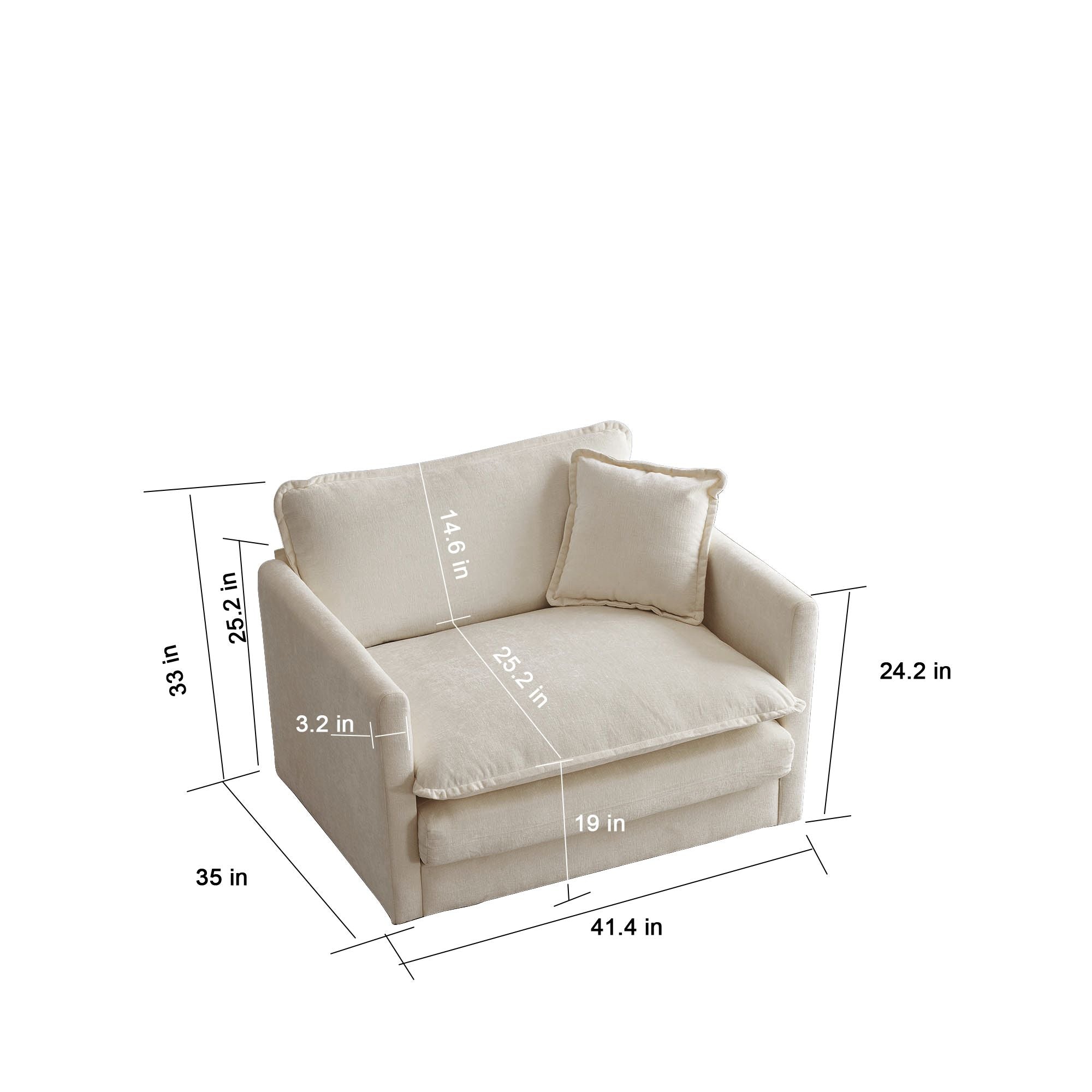 2 Seater Loveseat and Chair Set, 2 Piece Sofa & Chair Set, Loveseat and Accent Chair , 2-Piece Upholstered Chenille Sofa Living Room Couch Furniture(1+2 Seat ) ,Beige Chenille