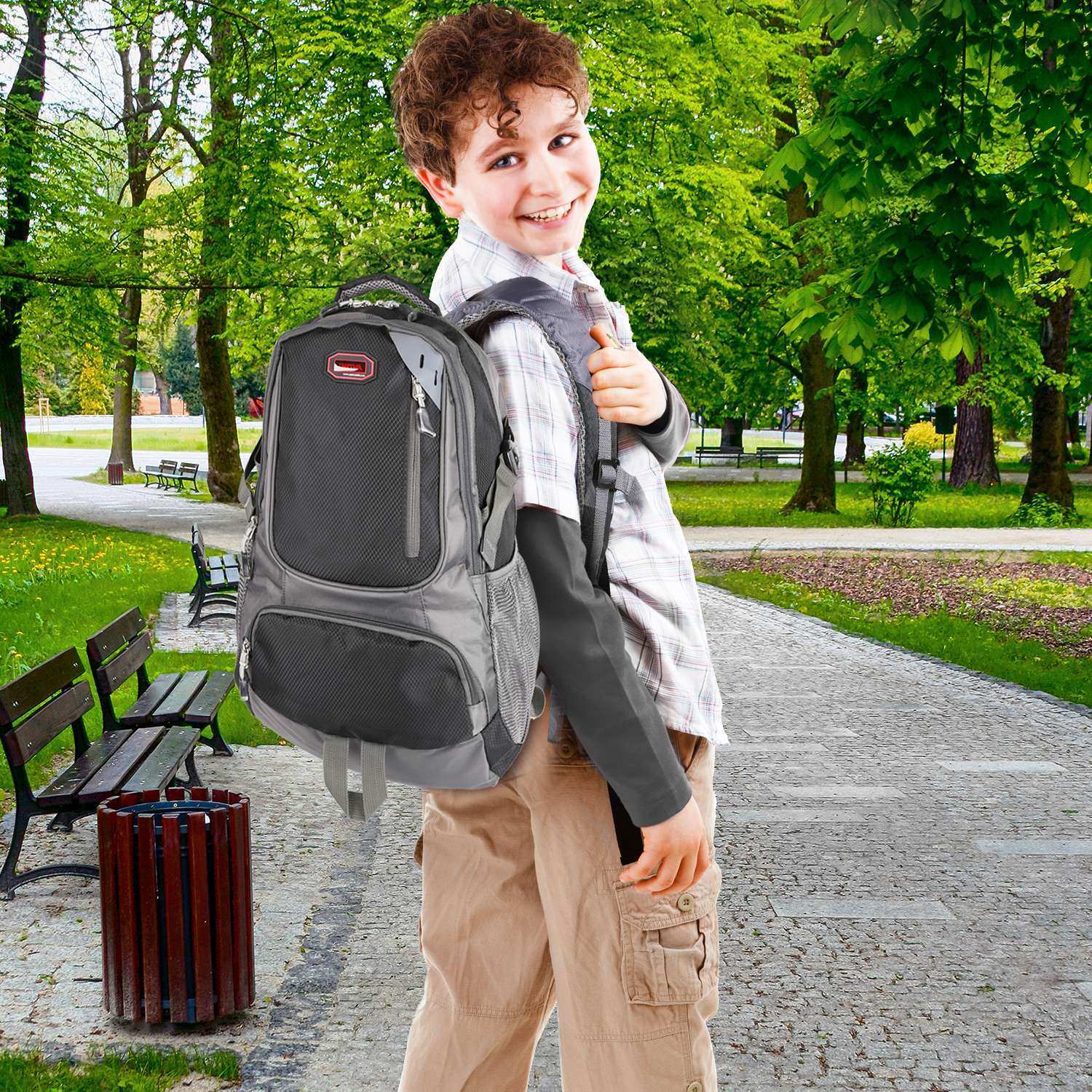 School Backpack Casual Travel Shoulder Bag W/ Adjustable Straps Dual-Water Bottle Pouch - Mountain Lakes Mall