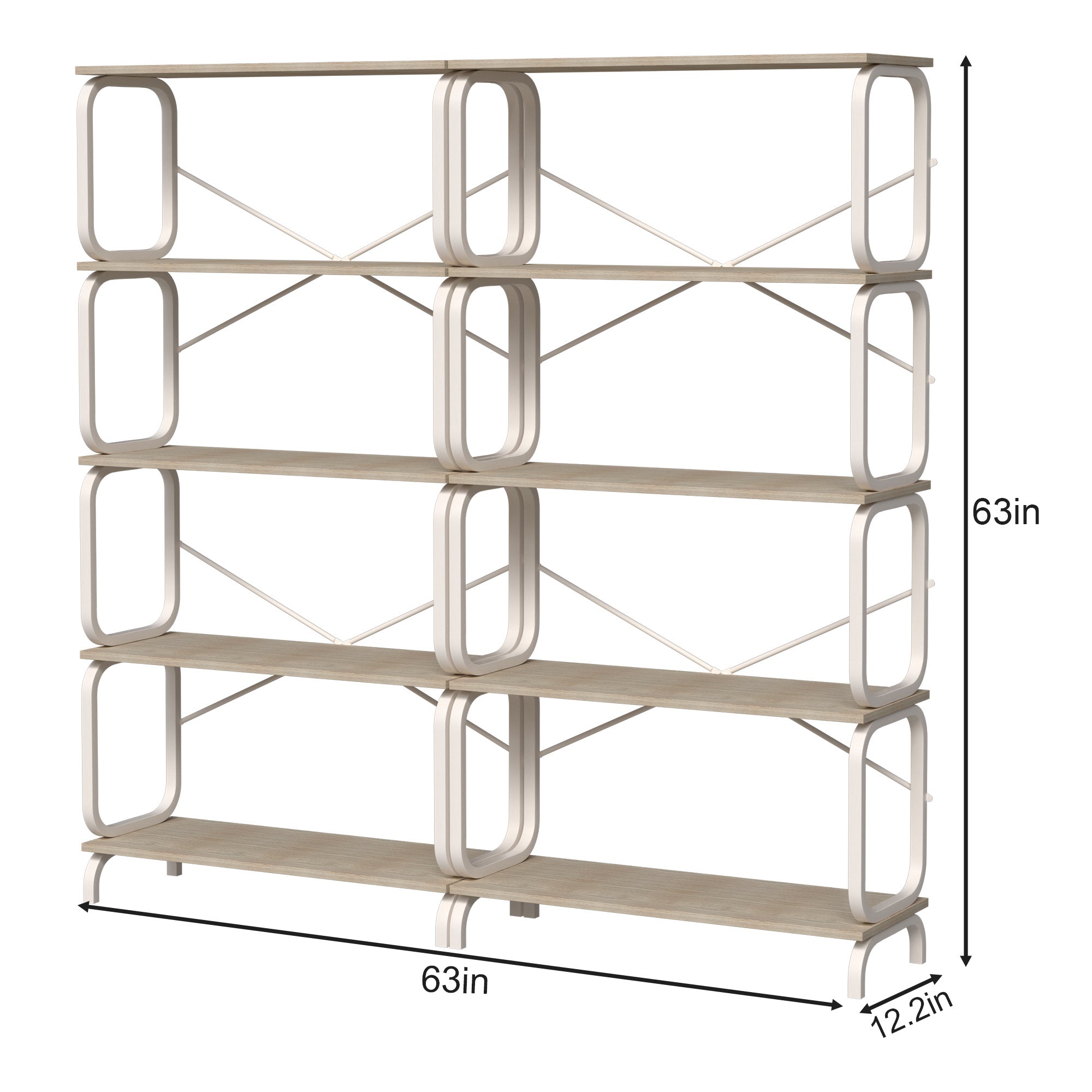 5 Tier Large Book Shelf, Bookcase Home Office Open Bookshelf,Shelves for Living Room, Office Shelf,Vintage Industrial Style Bookshelf with White Metal Frame, White