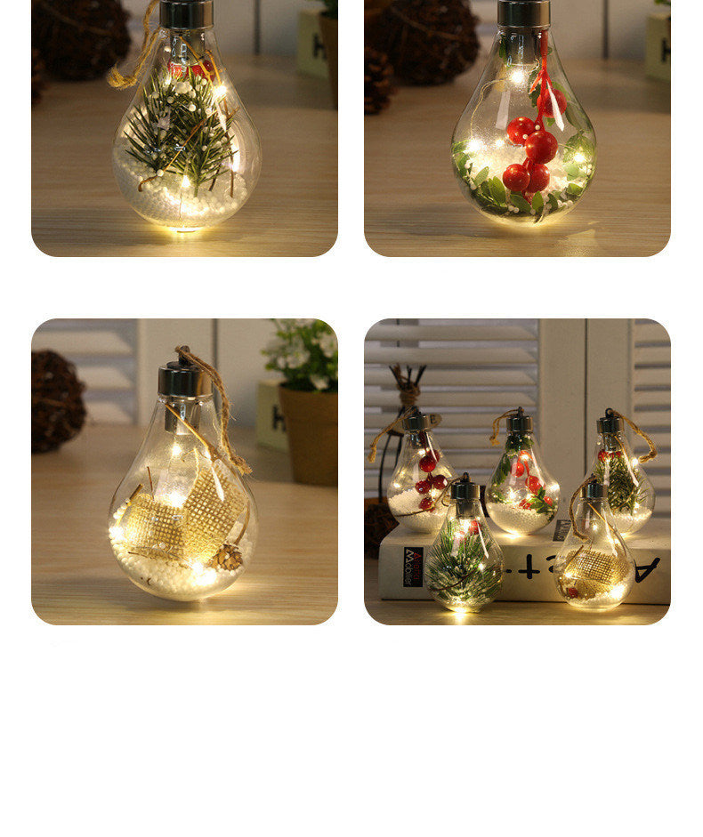 Pack Of 5 Led Transparent Christmas Decoration Ball; Creative Simulation Light Bulb Christmas Tree Decoration Pendant Plastic Ball.