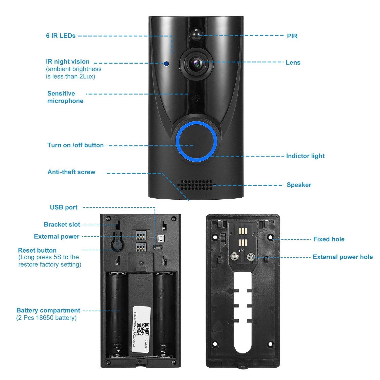 WiFi Video Doorbell Wireless Door Bell 720P HD WiFi Security Camera - Mountain Lakes Mall