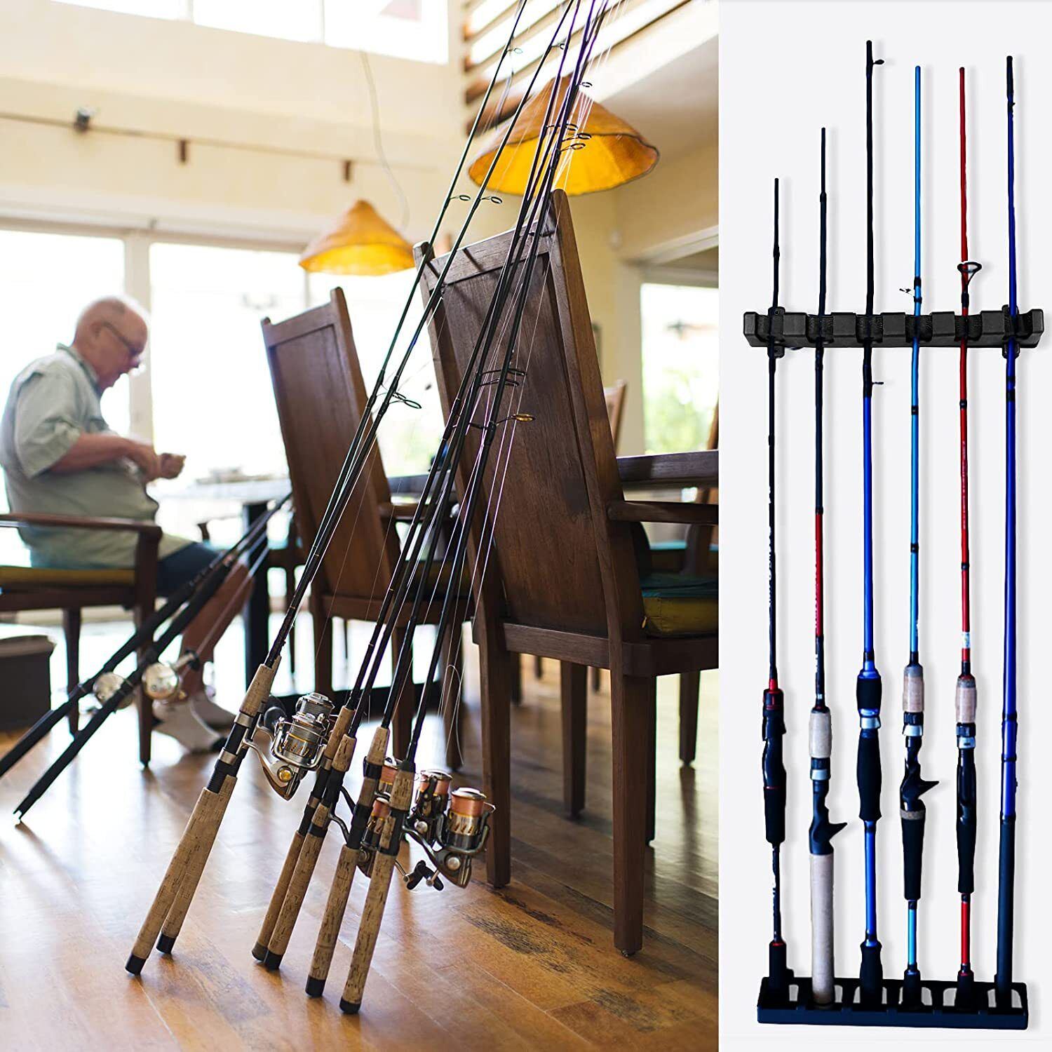 Fishing Rod Rack Vertical Holder Horizontal Wall Mount Boat Pole Stand Storage - Mountain Lakes Mall