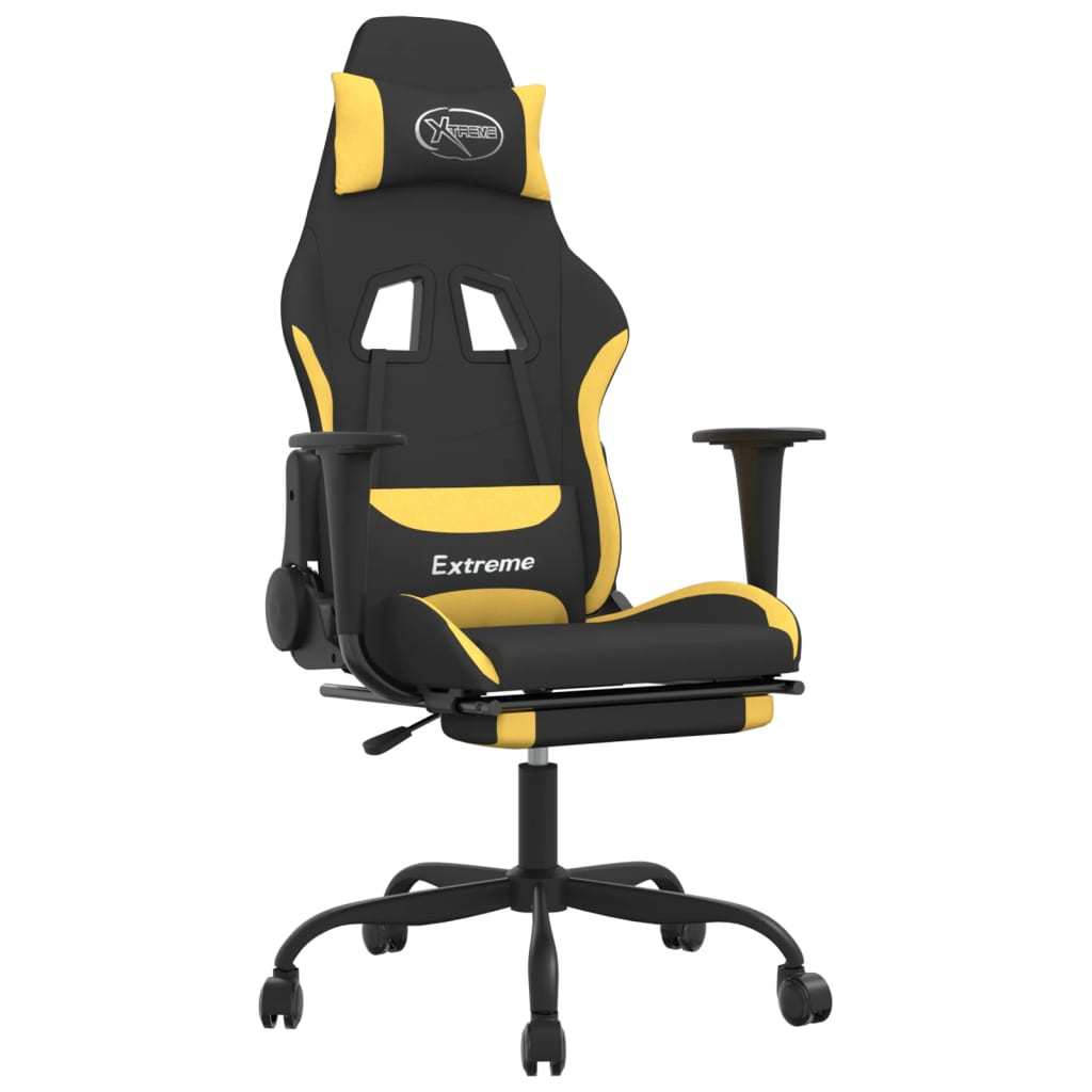 Massage Gaming Chair with Footrest Black and Yellow Fabric - Mountain Lakes Mall