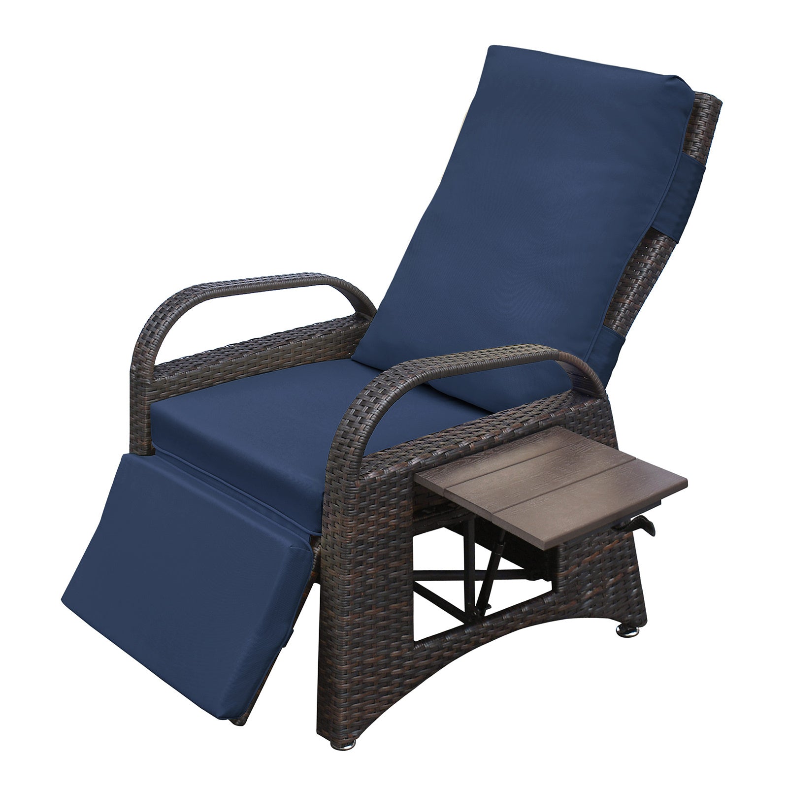 Outdoor Adjustable Wicker Recliner with Flip Table - Mountain Lakes Mall