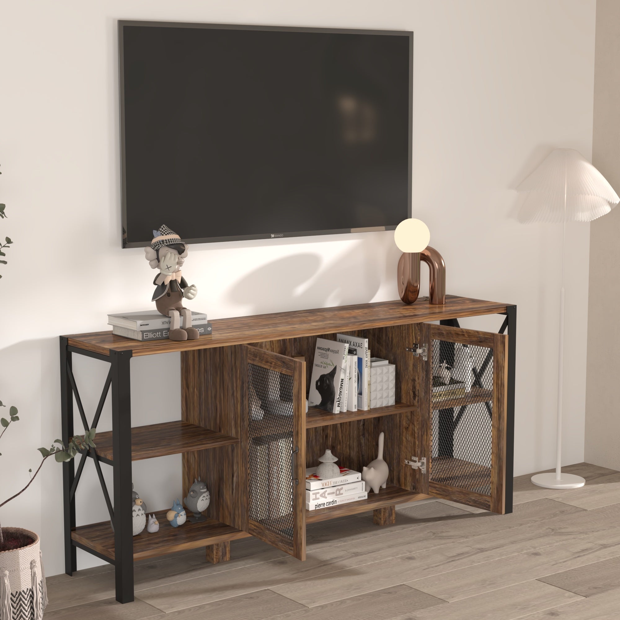 TV Stands for Living Room, Industrial TV Stand for Bedroom Furniture, Farmhouse TV Stand 80 Inch Television Stand , Modern Horizontal Wood and Metal Open Bookshelf - Mountain Lakes Mall