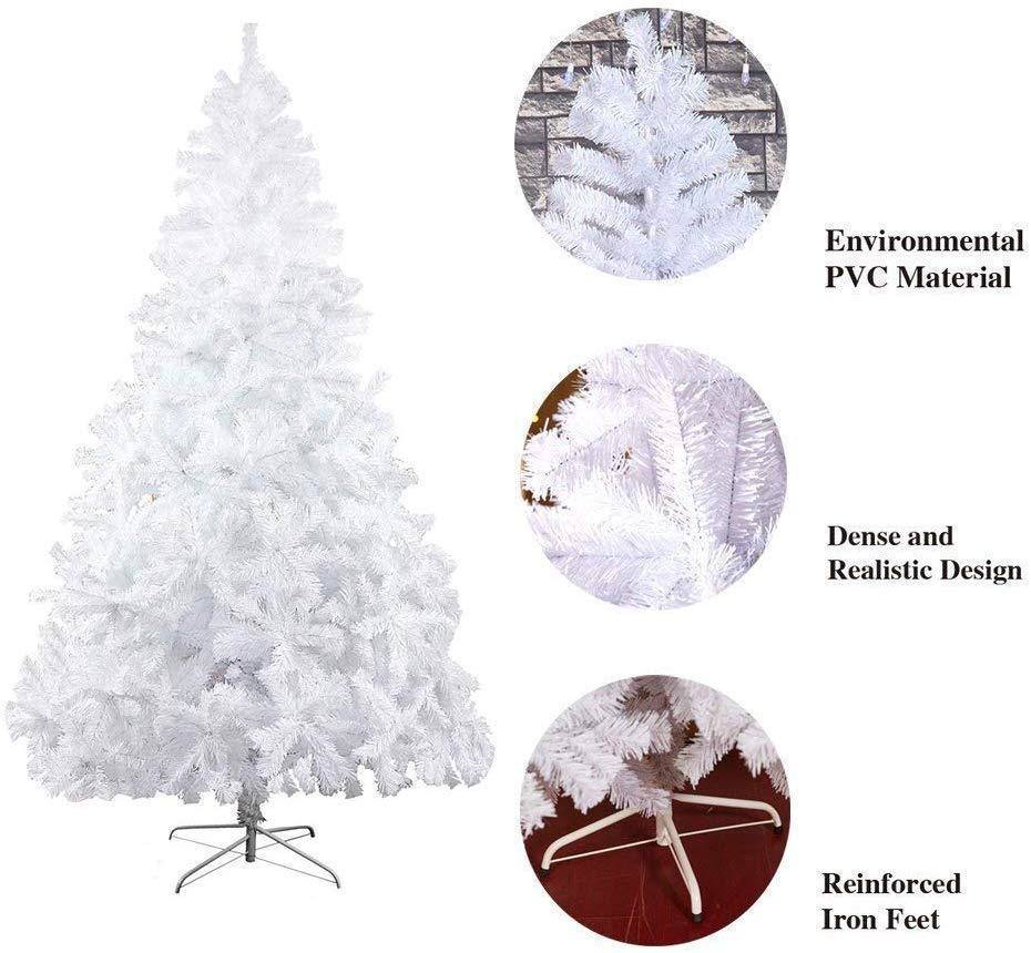 8 Ft High Christmas Tree 1500 Tips Decorate Pine Tree W/ Metal Legs;  White