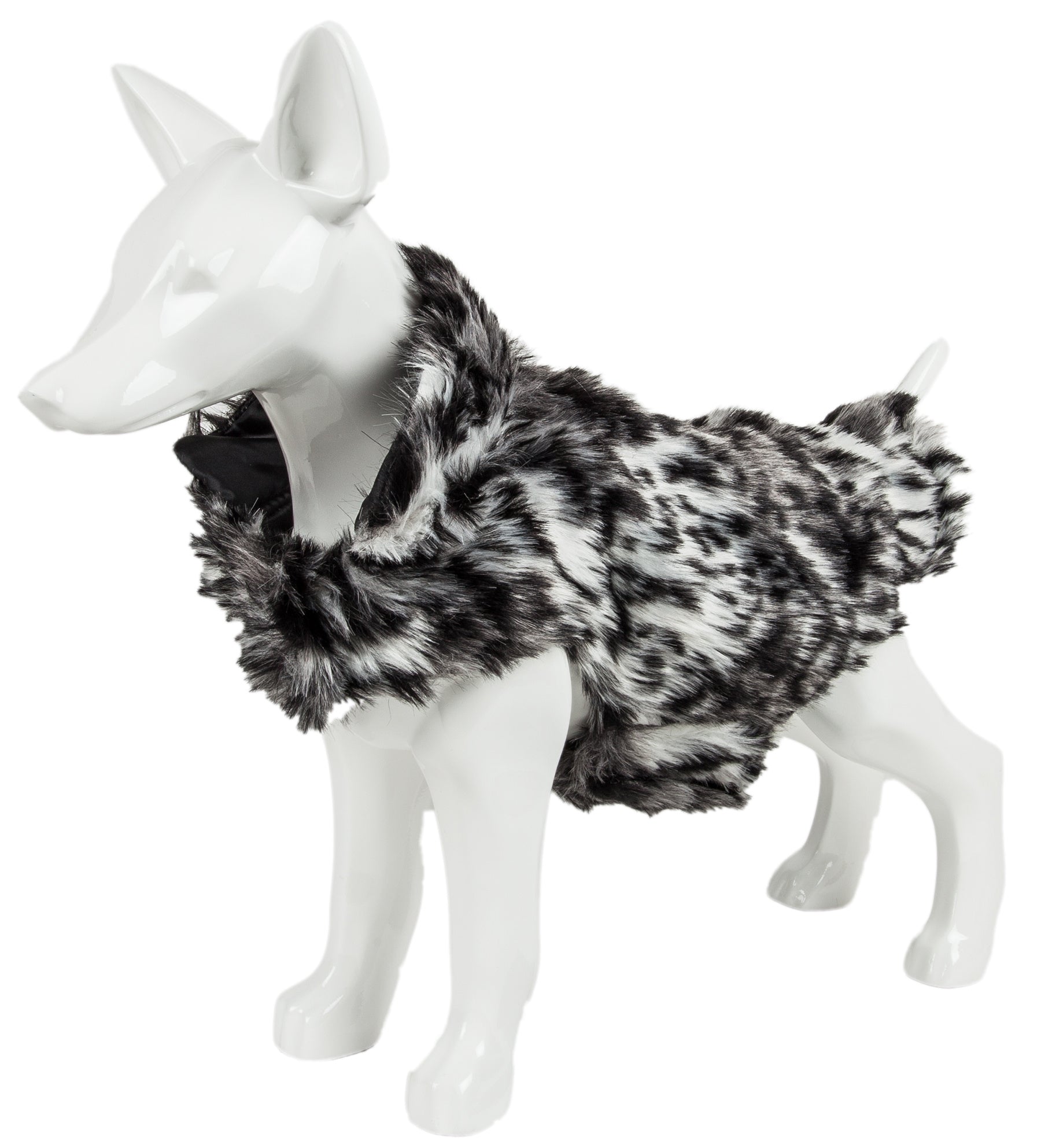 Pet Life Luxe 'Paw Dropping' Designer Gray-Scale Tiger Pattern Mink Fur Dog Coat Jacket - Mountain Lakes Mall