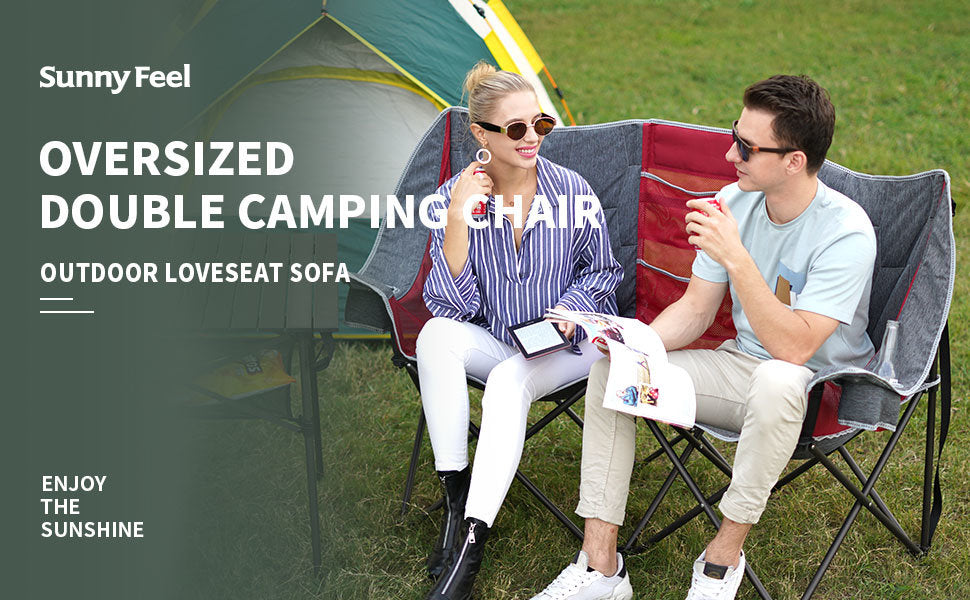 SUNNYFEEL Folding Double Camping Chair, Oversized Loveseat Chair - Mountain Lakes Mall