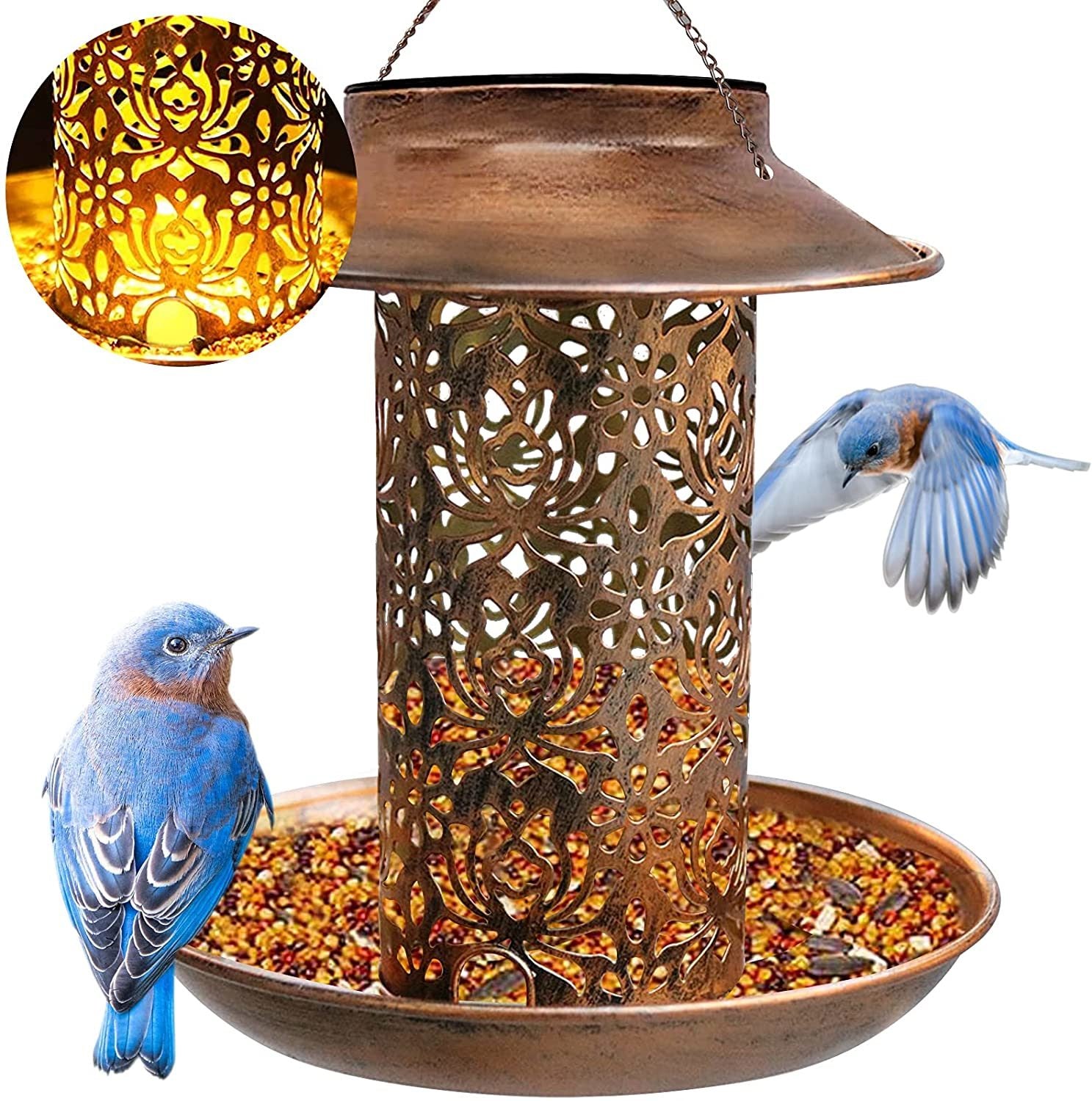 Bird Feeder Weather Resistance Cage Outdoor Refill Solar Night Light - Mountain Lakes Mall