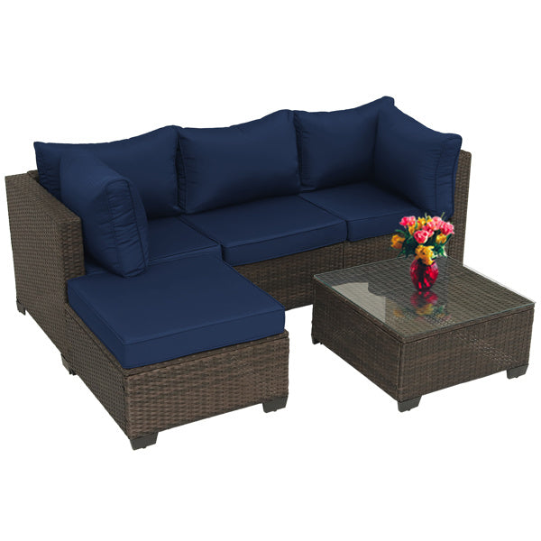 Patio Furniture Set 5 Pieces Wicker Outdoor Conversation Set - Mountain Lakes Mall