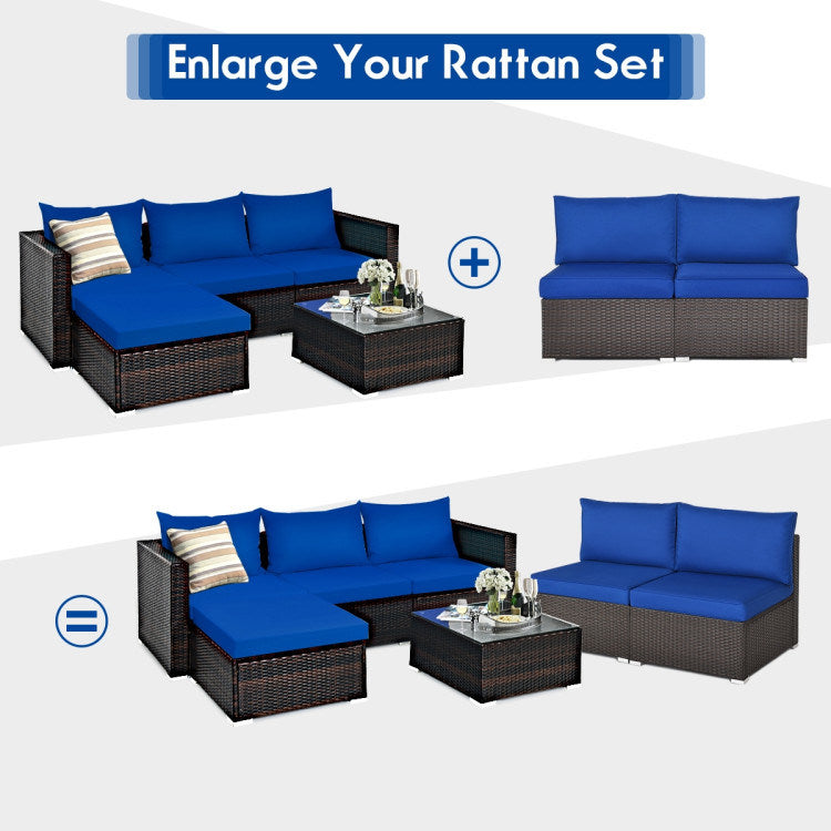 2 Pieces Patio Rattan Armless Sofa Set with 2 Cushions and 2 Pillows - Mountain Lakes Mall