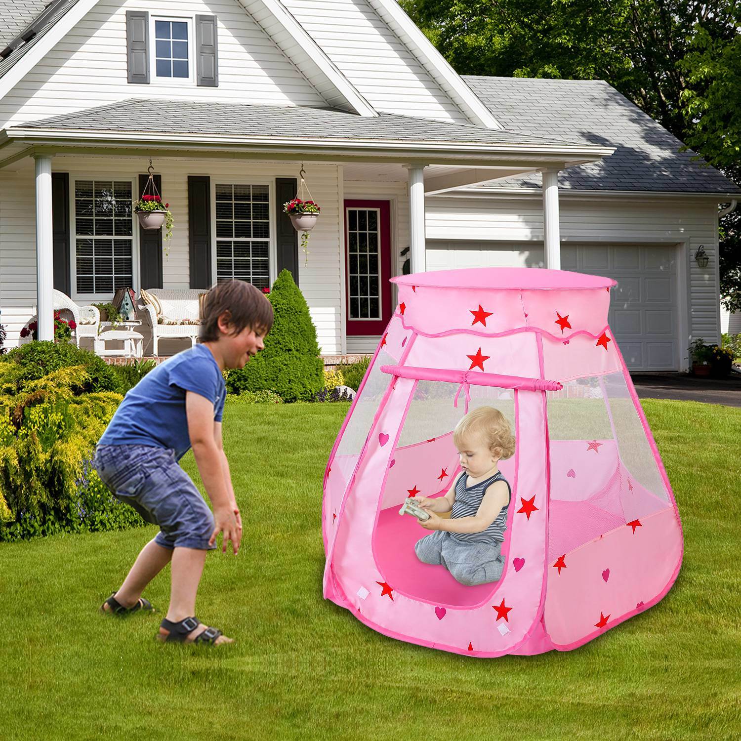 Kids Pop Up Game Tent Prince Princess Toddler Play Tent Indoor Outdoor Castle - Mountain Lakes Mall