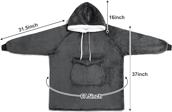 Qeils Oversized Wearable Blanket Hoodie, Comfy Sherpa Sweatshirt Pullover Jacket (Large Pocket, Dark Grey, Adult) - Mountain Lakes Mall