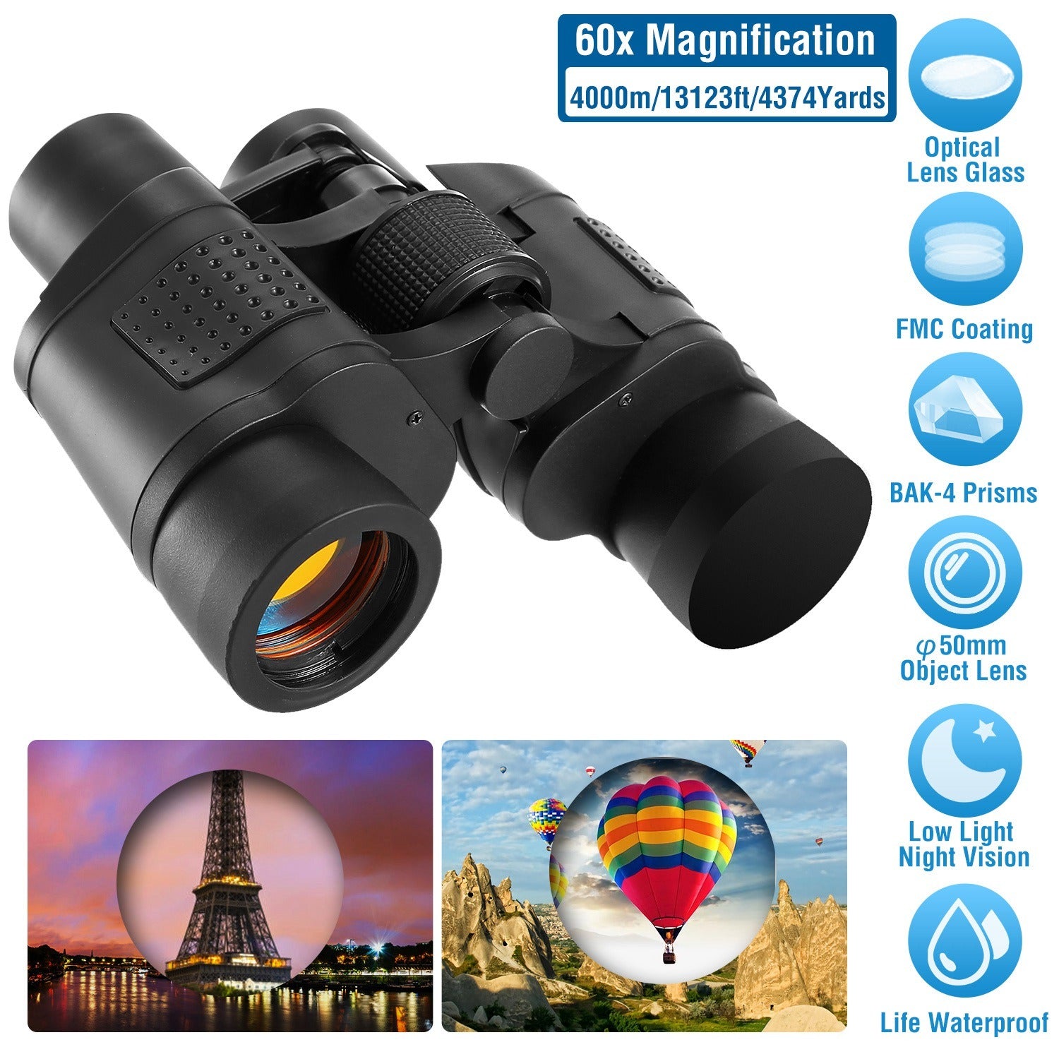 Portable HD Binoculars with FMC Lens Low Light Night Vision Telescope for Bird Watching Hunting Sports Events - Mountain Lakes Mall