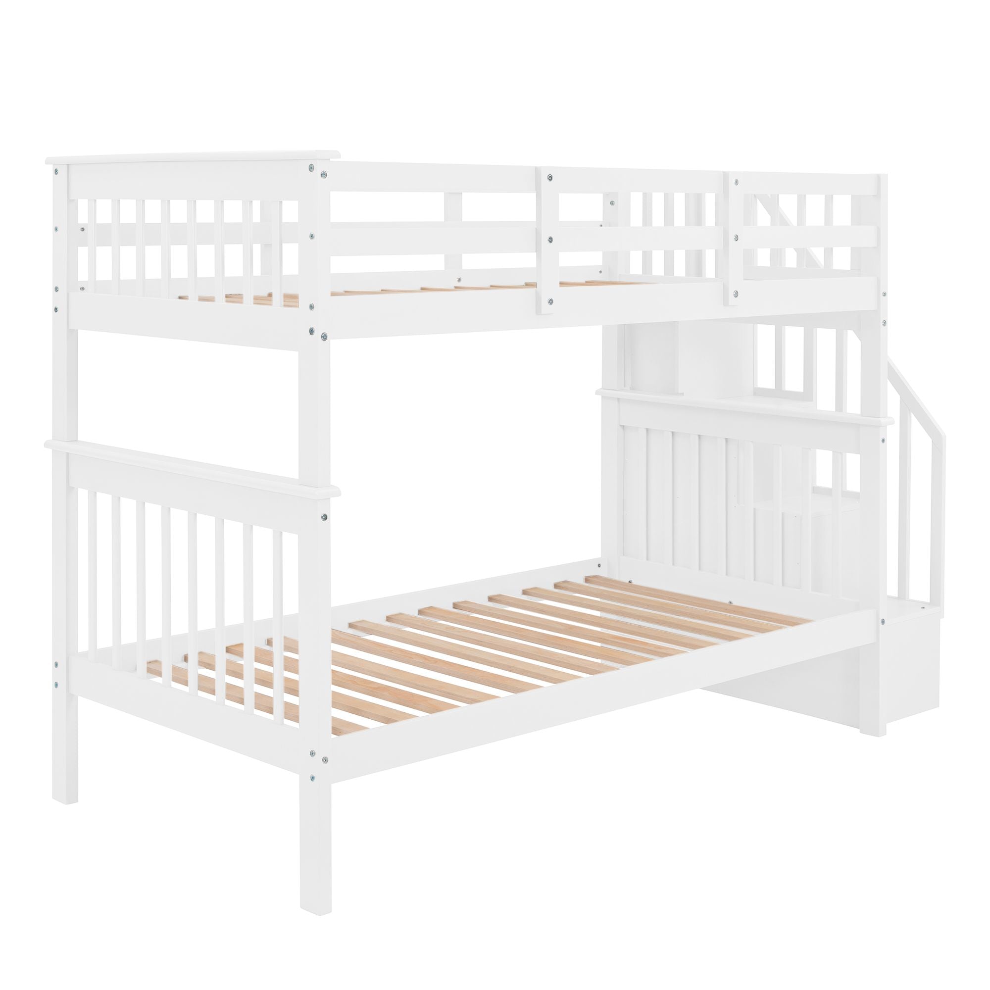 Stairway Twin-Over-Twin Bunk Bed with Storage and Guard Rail for Bedroom, Dorm