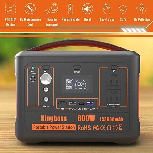 Portable Power Station 110V/600W 568Wh Lithium Battery Pure Sine Wave AC Outlet DC USB Solar Generator - Mountain Lakes Mall