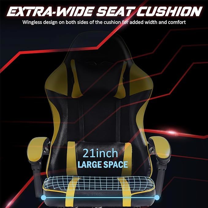 Video Game Chairs for Adults, PU Leather Gaming Chair with Footrest, 360°Swivel Adjustable Lumbar Pillow Gamer Chair, Comfortable Computer Chair for Heavy People - Mountain Lakes Mall