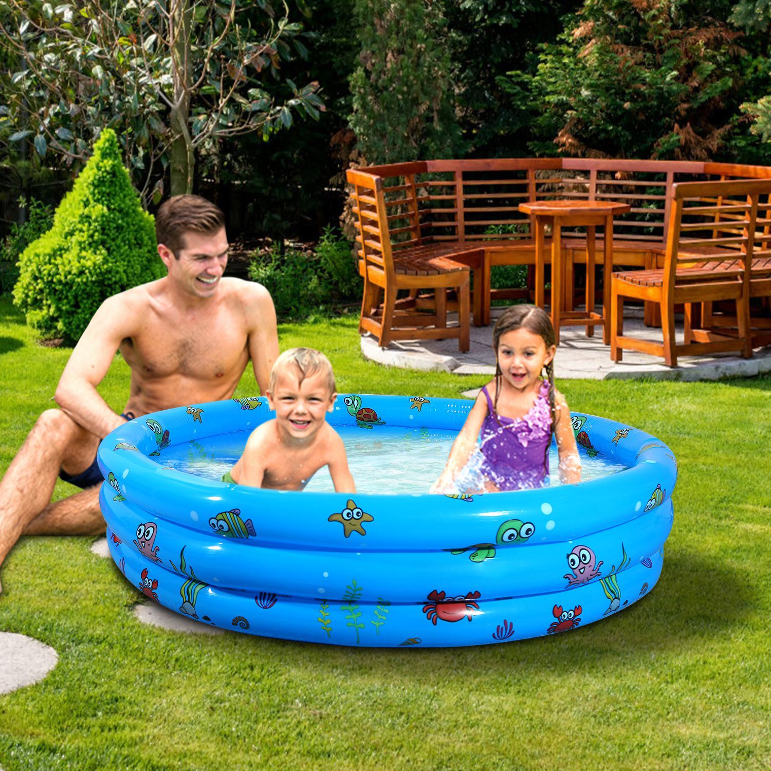 Inflatable Swimming Pool Blow Up Family Pool For 3 Kids - Mountain Lakes Mall