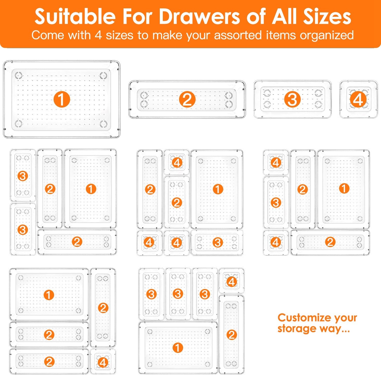 25Pcs Clear Plastic Drawer Organizers Set 4 Sizes Desk Drawer Dividers Trays Storage Bins - Mountain Lakes Mall