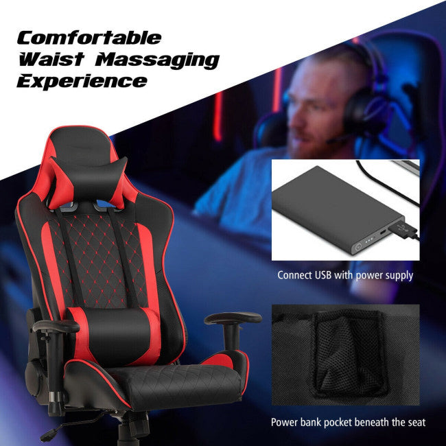 Massage Gaming Chair with Lumbar Support and Headrest - Mountain Lakes Mall