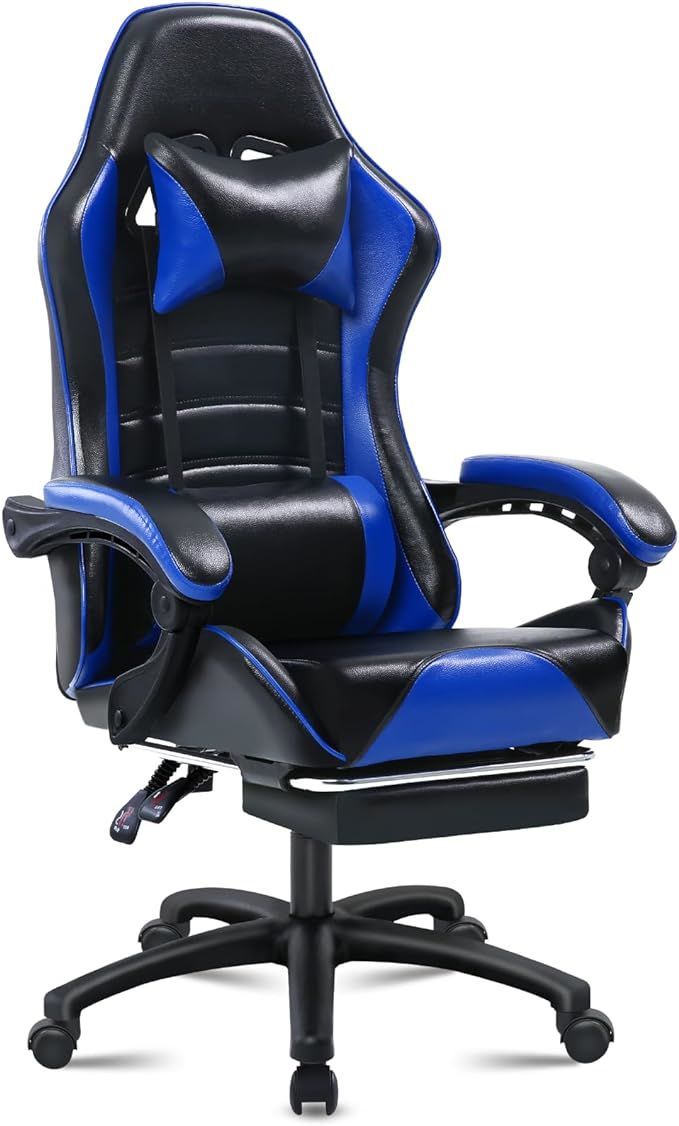 Ergonomic Gaming Chair for Adults, Comfortable Computer Chair for Heavy People, Adjustable Height Office Desk Chair with Wheels, Breathable Leather Video Game Chairs - Mountain Lakes Mall