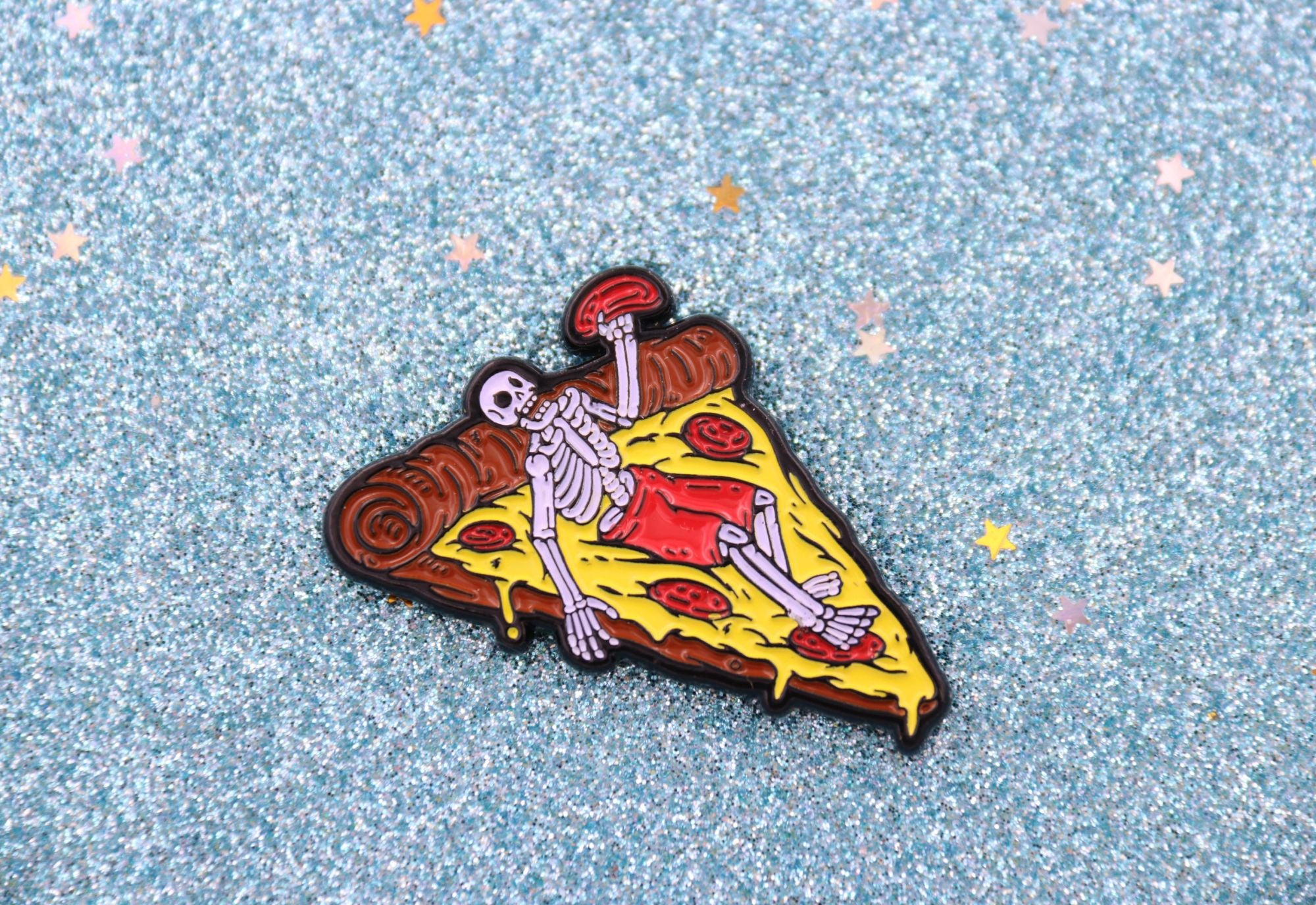 Skeleton Pizza Pin - Pepperoni Pizza Lovers Enamel Lapel Pin - Mountain Lakes Mall