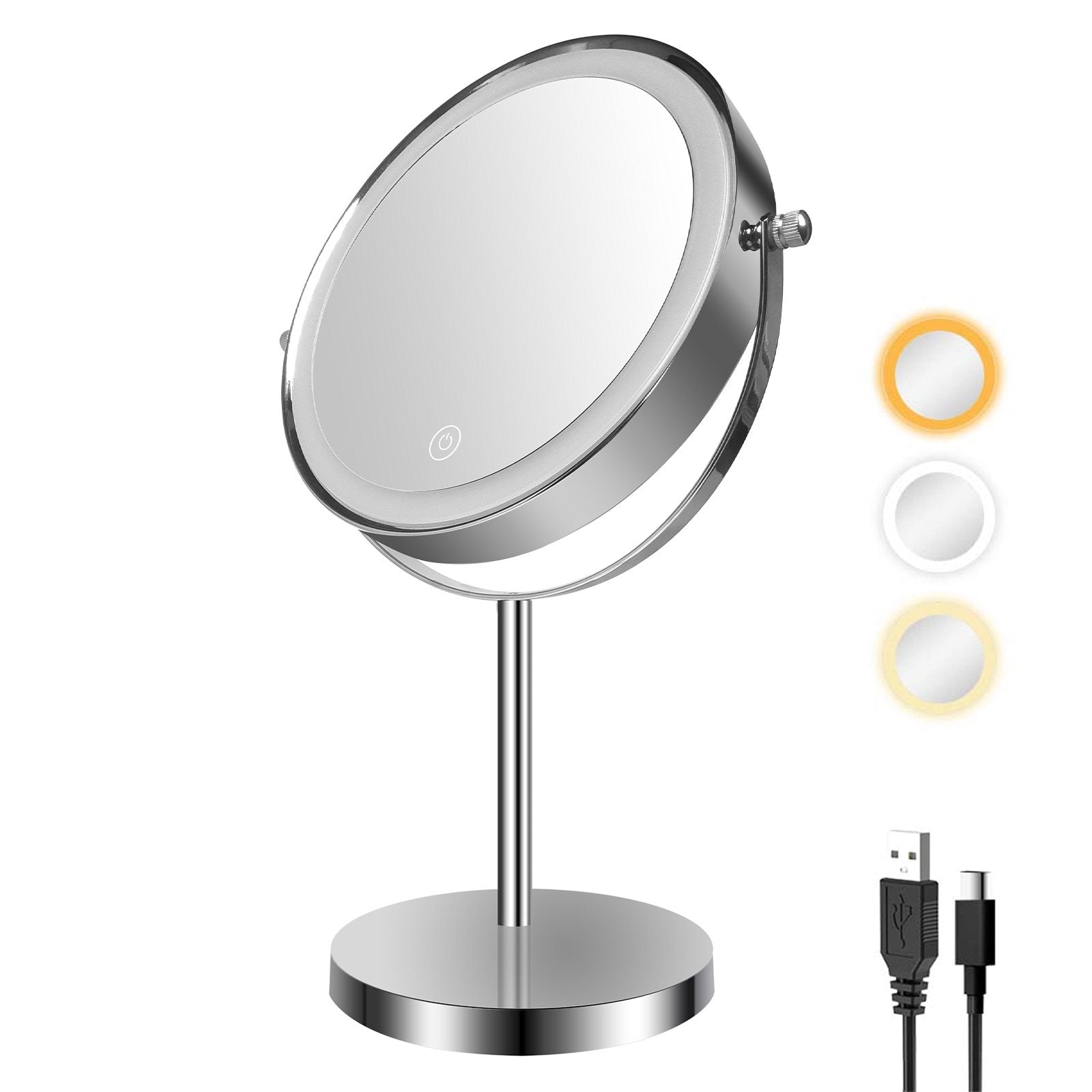 8-inch Makeup Mirror with Lights, Double Sided 1X/10X Magnifying Mirror, 3 Color Lighting Dimmable Vanity Mirror with 360° Swivel , Built-In Battery Operated - Mountain Lakes Mall