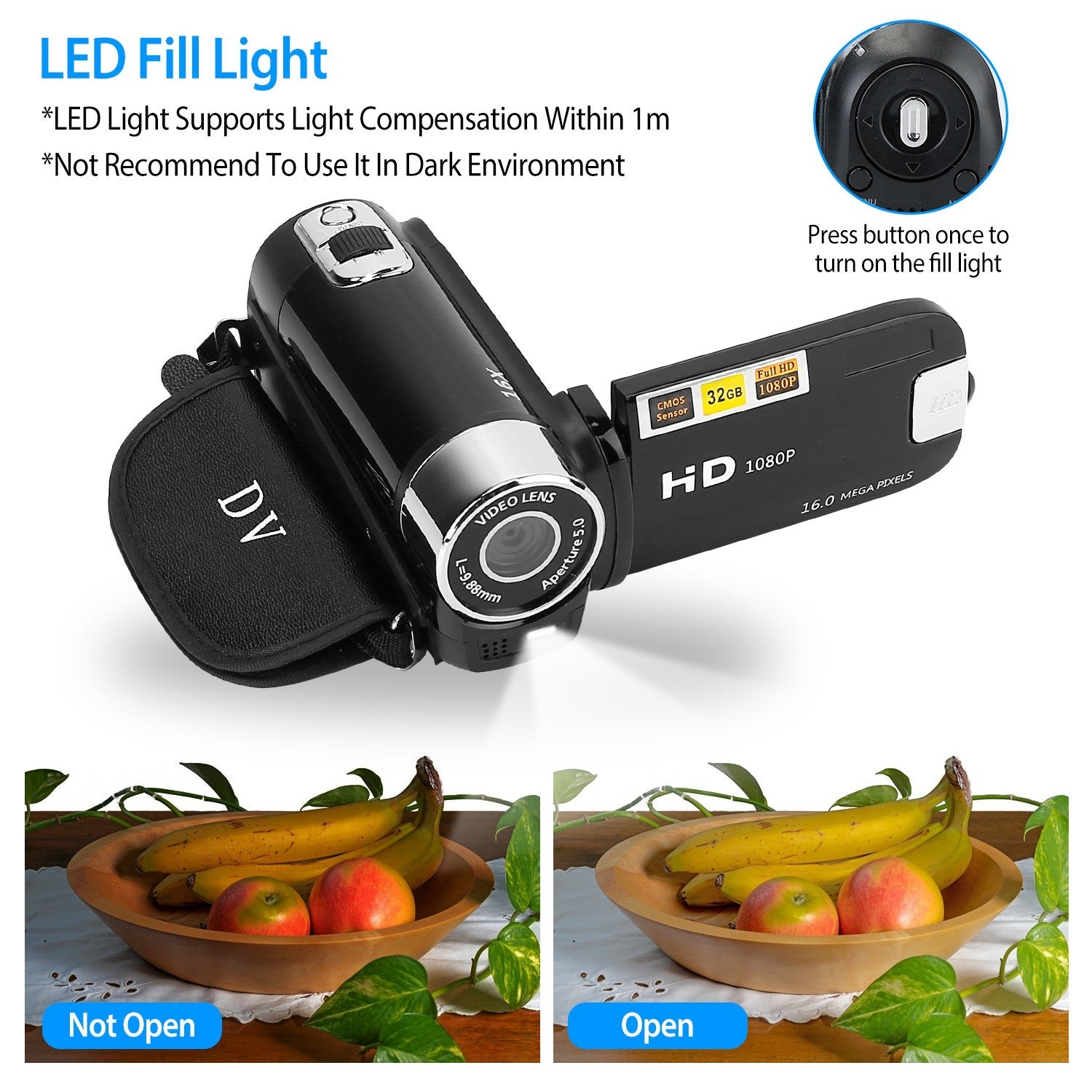 HD 1080P Digital Video Camcorder 2.7in 16X Zoom DV Camera 270° Rotation Rechargeable Kid Camera w/Fill Light Selfie - Mountain Lakes Mall