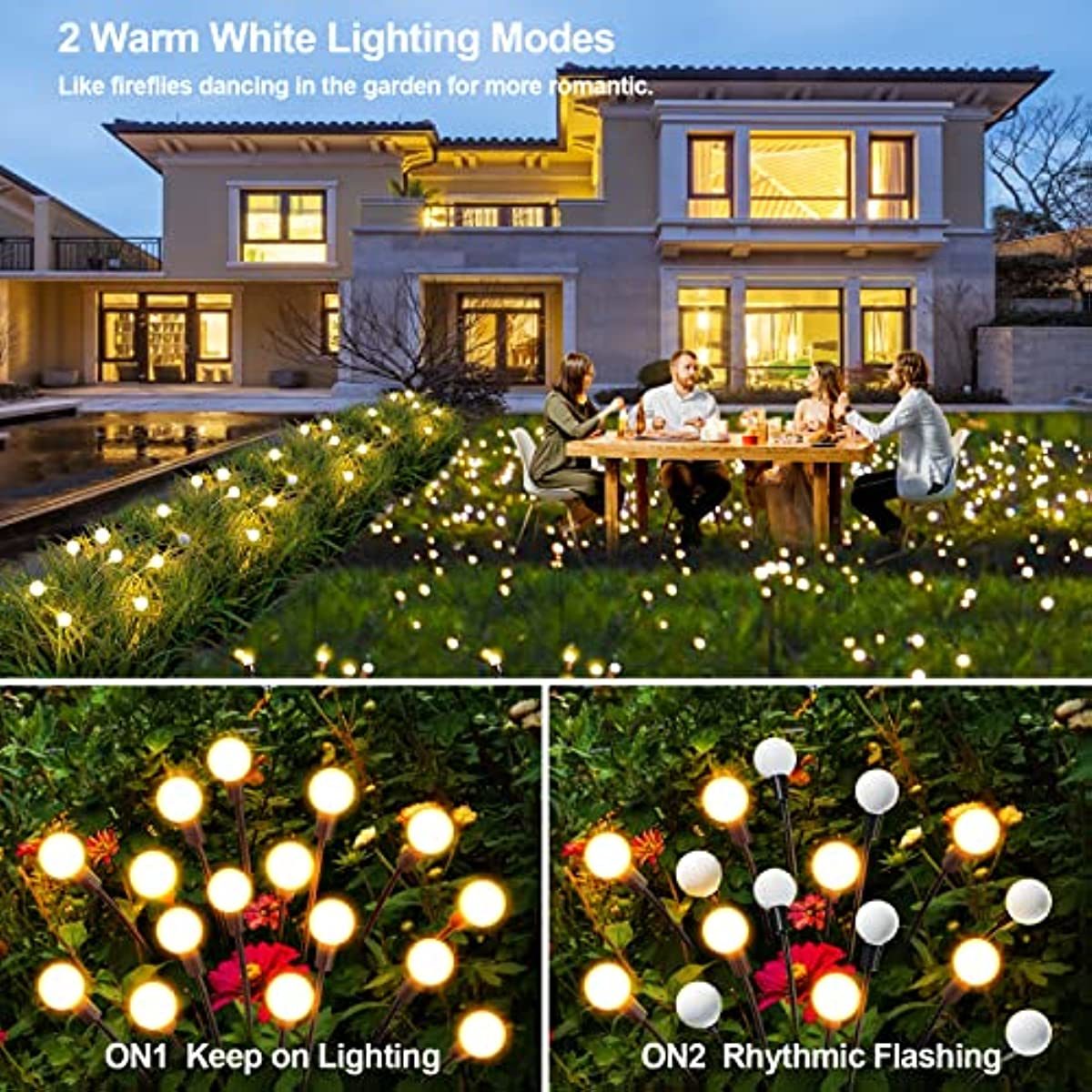 Solar Garden Lights Outdoor Decorations; 4 Pack Upgraded 8 LED Solar Powered Firefly Lights - Mountain Lakes Mall