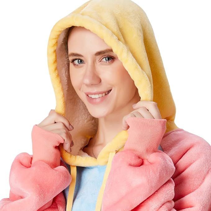 Qeils Oversized Wearable Blanket Hoodie, Comfy Sherpa Sweatshirt Pullover Jacket (Large Pocket, Icecream, Adult) - Mountain Lakes Mall