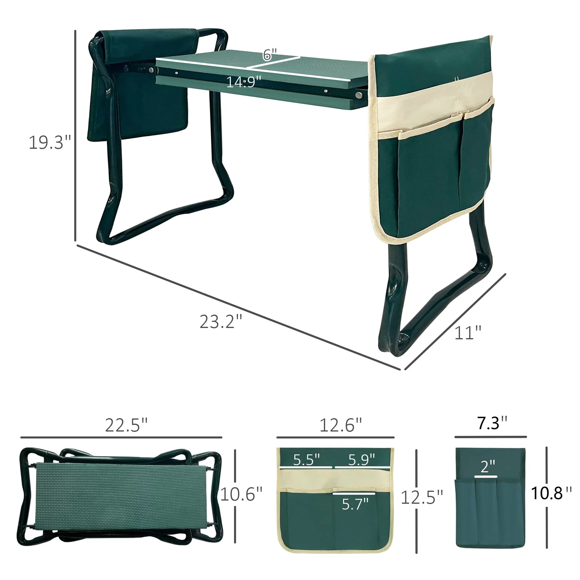 Foldable Garden Kneeler and Seat Gardening Bench with Two Tool Pouches and 6"/8" Widen Soft Kneeling Pad - Mountain Lakes Mall