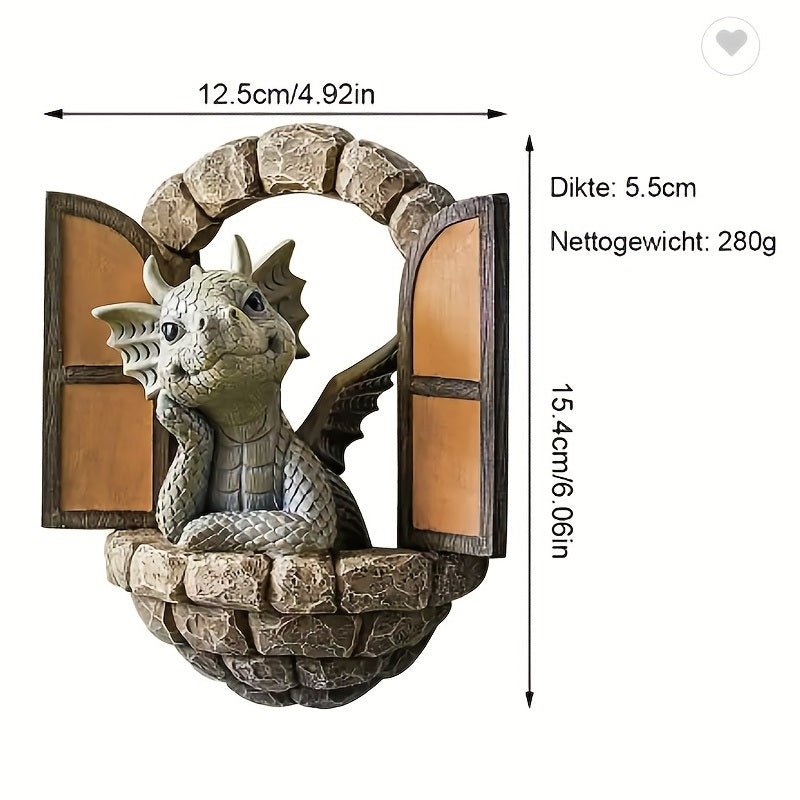 1pc Resin Dragon Sculpture, Window Front Dragon Statue, Fairy Garden Decoration, Wall Hanging For Outdoor Indoor Garden Yard Porch Balcony Patio Decor - Mountain Lakes Mall