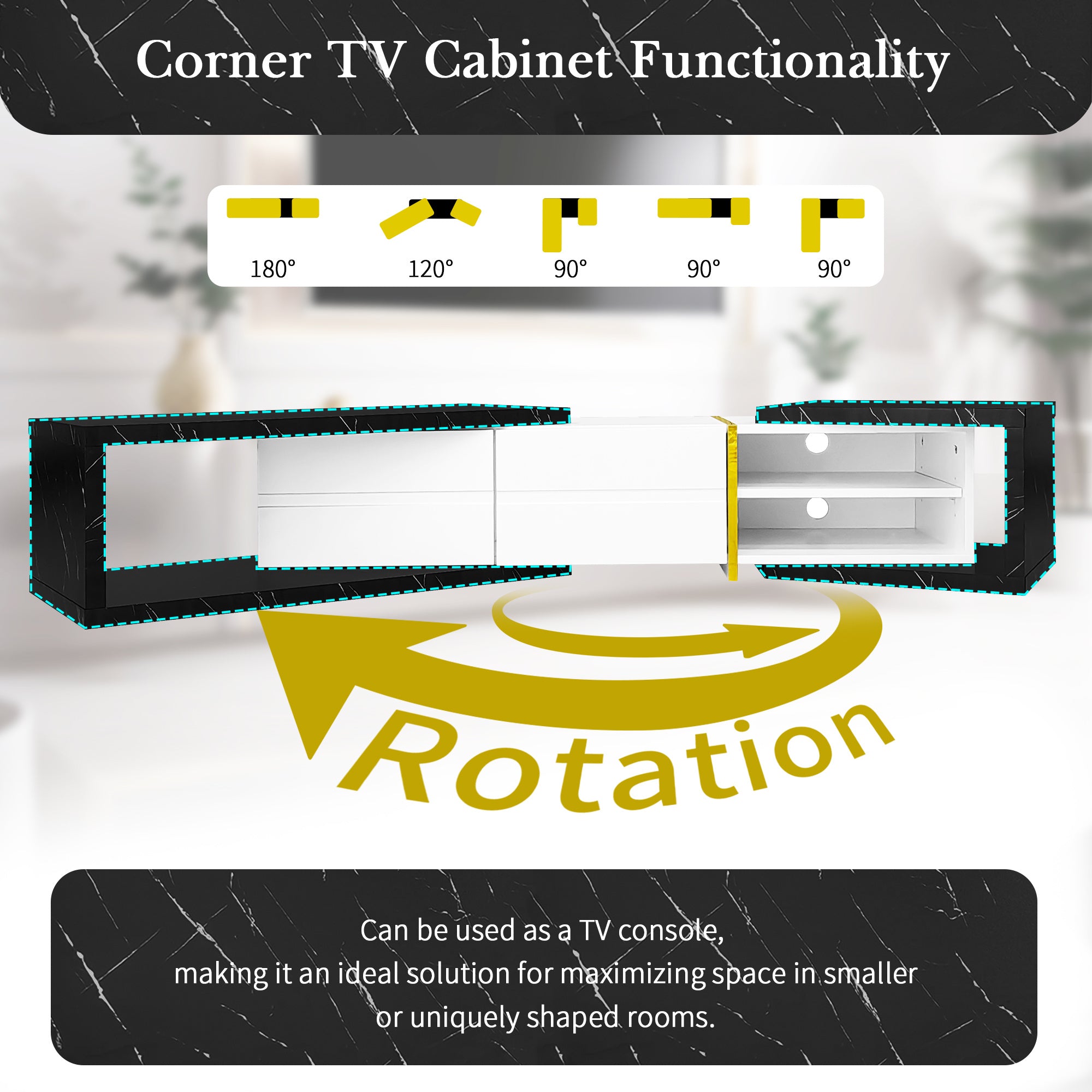 U-Can 51''-98.4'' Modern Extendable TV Stand for TVs up to 100 Inches, Entertainment Center Media Console Corner Console with 2 Drawers and 4 Shelves for Living room, Black & White - Mountain Lakes Mall