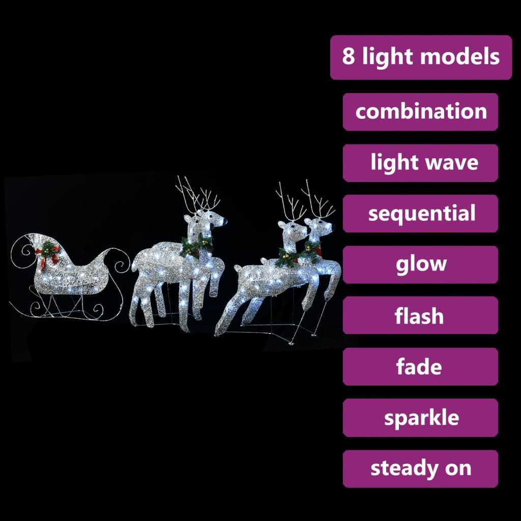 Reindeer & Sleigh Christmas Decoration 100 LEDs Outdoor Silver - Mountain Lakes Mall