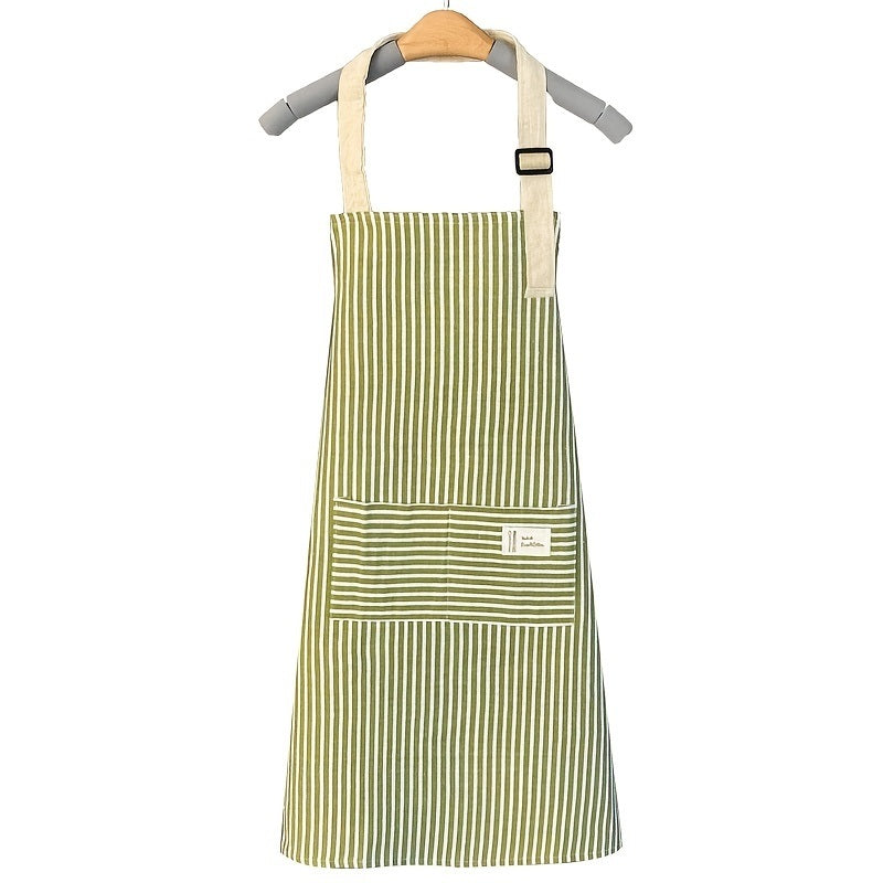 1pc Adjustable Kitchen Cooking Apron Cotton And Linen Machine Washable With 2 Pockets - Mountain Lakes Mall