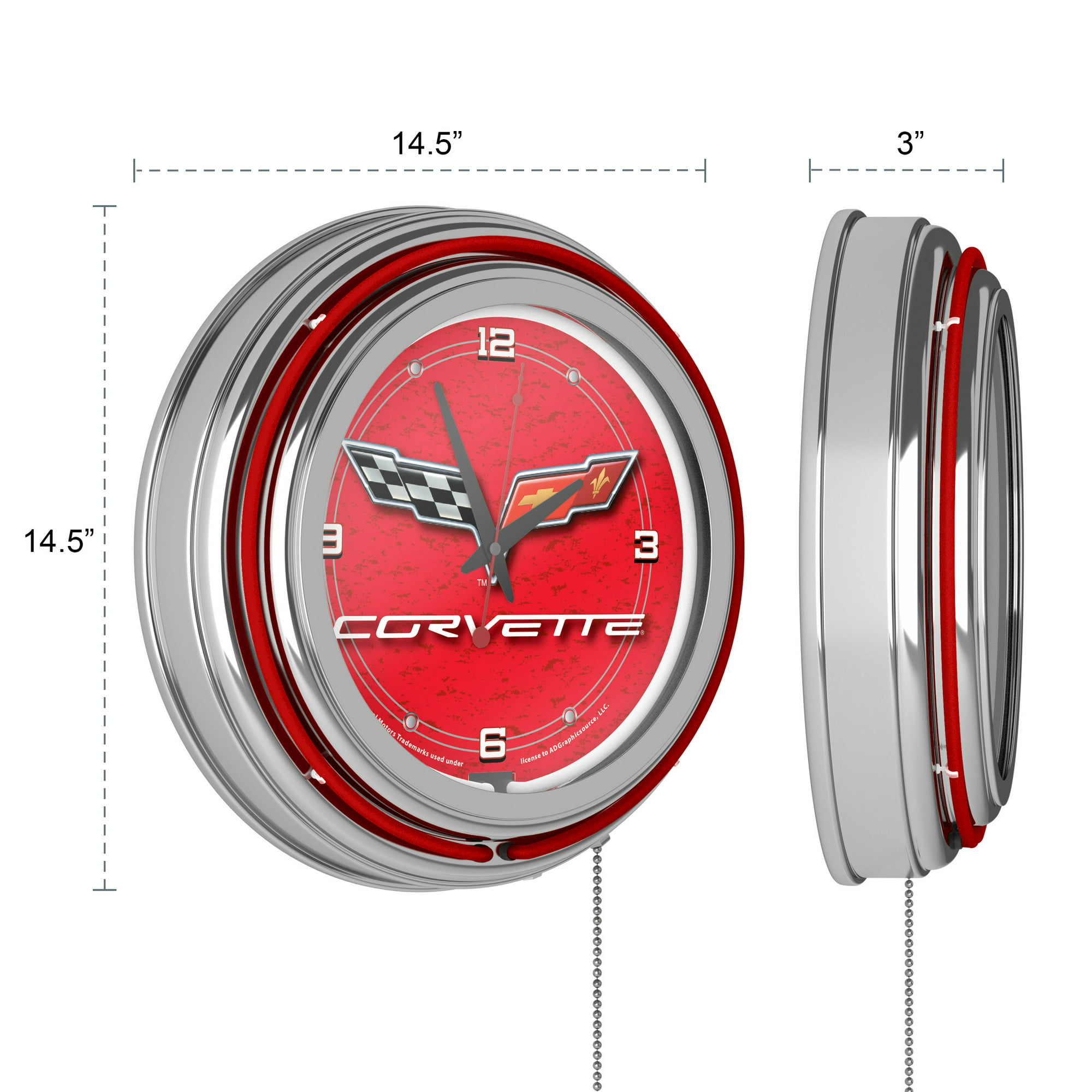 Corvette C6 Neon Clock - 14 inch Diameter - Red - Mountain Lakes Mall